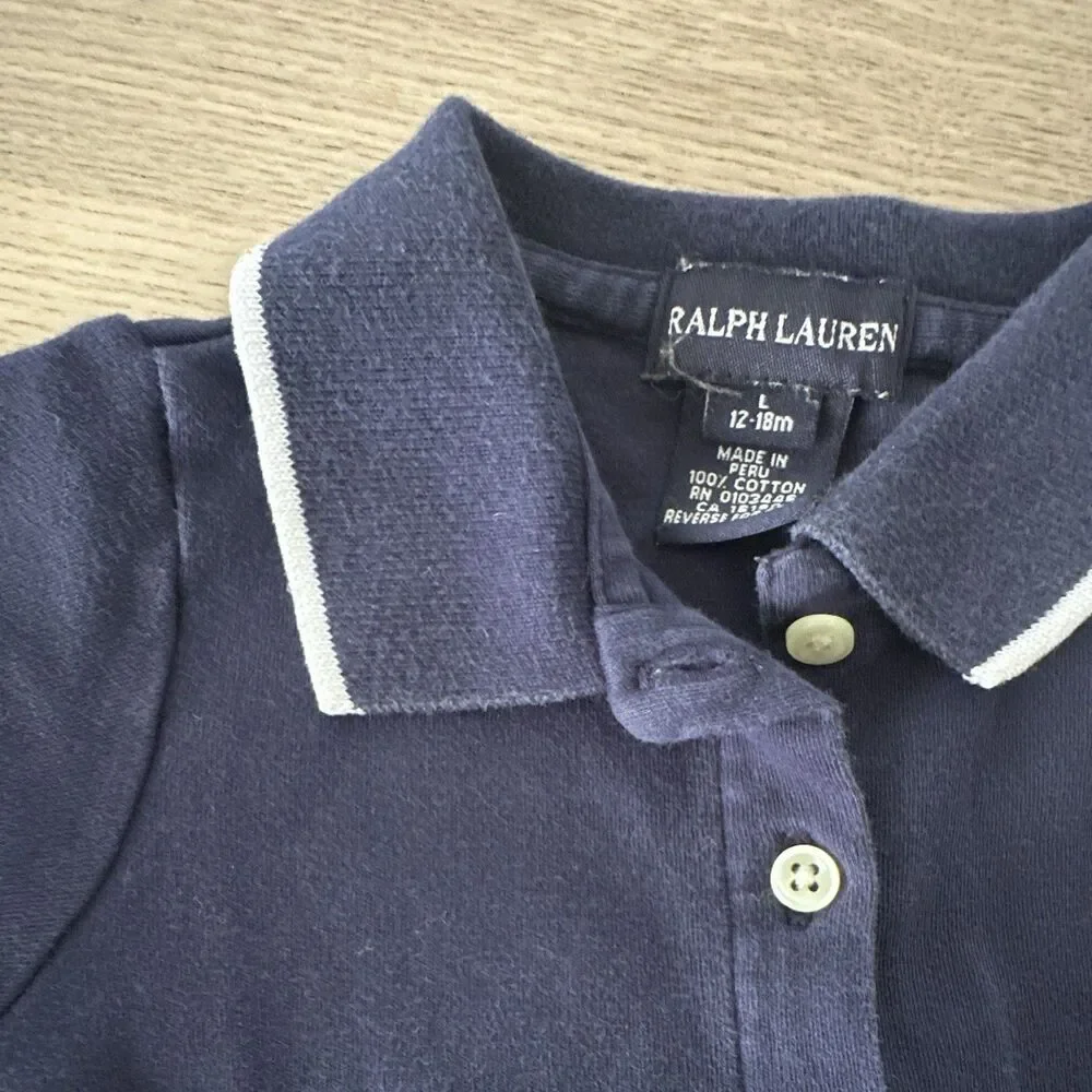 Vintage Ralph Lauren Girls 12-18 Months Navy Polo Cotton Knit Shirt Dress baby